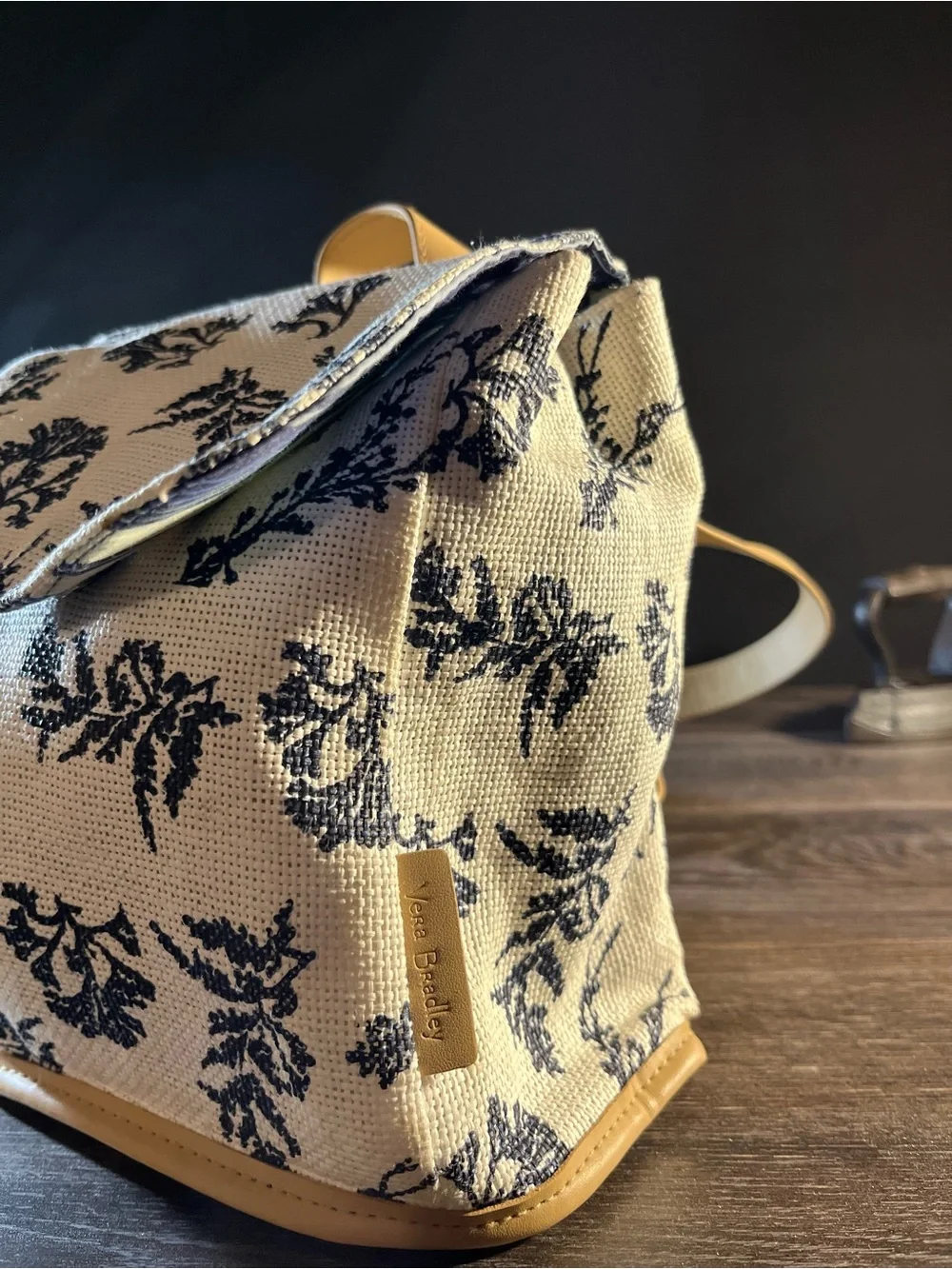 Vera Bradley Straw Mini Backpack Purse Cream Blue Coral Retired